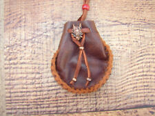 Deerskin Leather Wolf Medicine Bag, Native American Buckskin Necklace Pouch, 3
