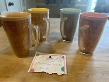 4 VTG Raffiaware Coffee Mugs Thermal Insulated Burlap 5 1/4” Pastels MCM Lot# 3 picture