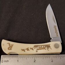 Remington Knife Lockback Sod Buster Smooth White Bone Scrimshaw Handles picture