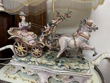 Giant Antiq Capodimonte Lamp Victorian Princess w Footboy Carriage Horses Italy picture