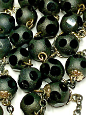 † UNBELIEVABLE VINTAGE STERLING POLKA DOTTED BLACK FROSTED GLASS ROSARY 30