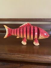 Rare Unique Wooden Lucky Japanese Koi Fish Moveable stands on four fins 11” Long picture