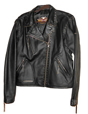 HARLEY DAVIDSON WOMEN’S BLACK LEATHER EMBROIDERED M/C JACKET, SIZE: LARGE picture