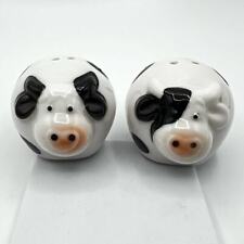 Ceramic Black & White Cow Salt & Pepper Shakers Round Small Adorable Country picture
