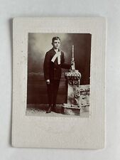 Antique Victorian Cabinet Card Photo Young Boy Standing Child Shawano, Wisconsin picture
