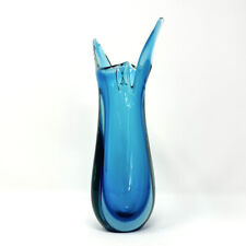 MCM Swung Vase Capri Blue Sommerso Hand Blown Art Glass Vintage 10.25”H picture