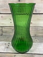 Green Depression Glass Flower Vase 10x5 Twist Ribbed Wide Emerald Decor Vintage picture