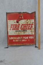 antique steel sign Fire Chief Gasoline red white double 18x16 Gas original picture