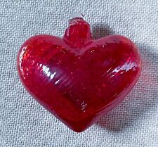 Hand Blown Glass Red Heart Ornament Textured Swirls Valentines Christmas Holiday picture