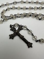 Vintage Sterling Silver Crystal Creed Ornate Cross Rosary 32” Loop picture
