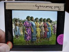 HISTORIC Colored Glass Magic Lantern Slide EEC WOMAN PORT MORESBY Western Dress picture