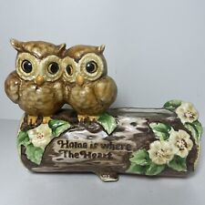 Vintage Josef Originals Planter Owl On Log Home Is Where The Heart 7” L x 5” T picture