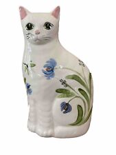 NS Gustin Cat Ceramic Floral 10 Inch Hand Painted Decorative Folk Art Cat picture