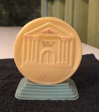 Vintage Cream Ivory & Blue Thin Celluloid Plastic Baby Bank 4.5