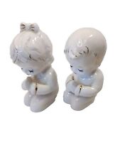 Vintage Praying Boy & Girl White With Gold Accents Salt and Pepper Shakers picture