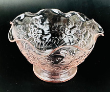 vtg pink Depression glass bowl with fruit design 4.5