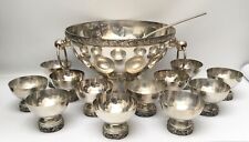 VTG Large Silverplate Grapevine Punch Bowl W/ 12 Cups and Ladle picture