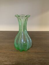 Imperial Bud Vase Beaded Green Glass Ruffled Fluted Vintage picture