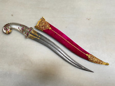 Vintage indo Persian Mughal glass crystal studed gold khanjr with damascus blade picture