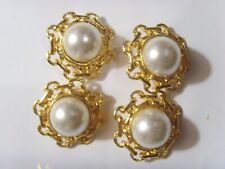 4 antique 30 mm matching gold tone metal faux pearl collector buttons 51910 picture