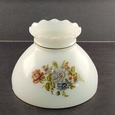 White Milk Glass Hurricane Parlor Lamp Shade w/ Floral Design Vintage 7.5