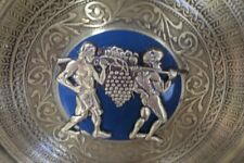 Rare Vintage Israel Two Men Carrying Grapes brass Wall Hanging Plate picture