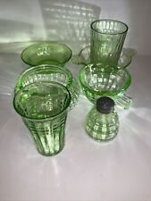 Lot Of 7Pieces Vintage URANIUM Depression Glass, Paneled Designs, Green Color picture