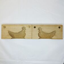 Wooden 2 Part 3D Chicken Butter Mold Block Hand Carved Primitive picture