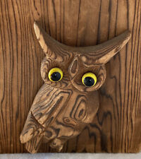 1960s Carved Wood Owl Bookends Glass Eyes Metal Stand 5x5 Inch MCM Boho Nature picture