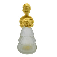 Vintage Avon Figurine Garden Girl Perfume Cologne Empty Yellow Frosted Bottle picture