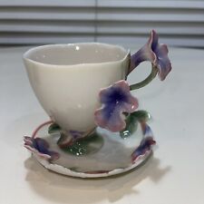 Franz Porcelain Sage Herb Sculptured Rare Cup And Saucer Set - FZ00457 picture