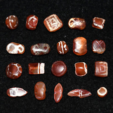 20 Rare Ancient Etched Carnelian Beads with Rare Pattern in Very Good Condition picture
