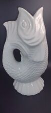 Portugal Pottery Jug Fish Pitcher Vase Ceramic White VTG Does Not Gurgle picture