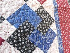 Handmade Quilt Interlocking Square Geometric Black Blue Maroon 51 x 62
