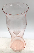 Vintage Pink Glass Depression Era Etched Grapes and Leaves Glass Vase 8.2