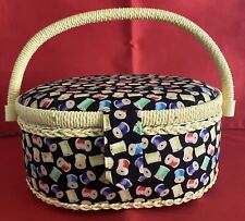 Spoonfuls Of Thread Fabric Sewing Basket w/ Handle Decorative Storage Sewing Box picture