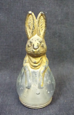 VTG Antique Victory Glass Rabbit CANDY BOX Container Easter Bunny Tin Lid Gold picture