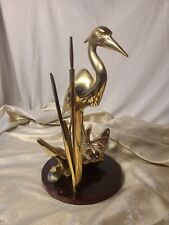 Vintage MCM Toyo Formed Brass Metal Sculpture Egret & Reeds Made in Korea picture