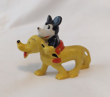 Vintage Disney Mickey Mouse Riding Pluto Bisque Miniature Figurine Made In Japan picture