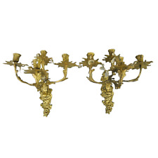 Sconces, Brass, Wall, Cast Metal Leaf-Form, Pair French, Early 20th C. Gorgeous picture