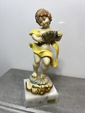 Angel Cupid Playing Concertina with fine Marble Case Made in Italy Figurine Rare picture