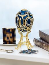 Keren Kopal Large Blue Egg with Swan Trinket Decorated with Austrian Crystals picture