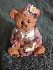 Teddy Bear Resin Vintage Piggy Bank Coin Holding Bear Book Lavender Dress Bow picture