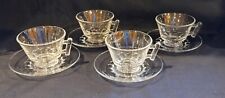 Set of 4 Fostoria RALEIGH Cups and Saucers Pressed Glass ca. 1940s picture