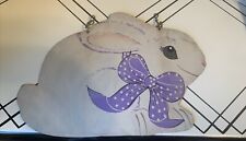 Vintage Tin Handpainted Bunny Rabbit Easter Metal Sign - picture