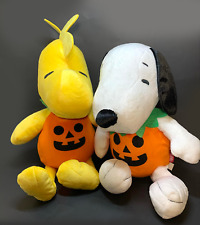 Peanuts Snoopy Woodstock Halloween Pumpkin Jack o Lantern Plush Stuffed Set 2 picture