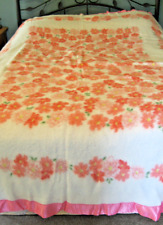 Vintage Satin Edge Blanket with Pink Flowers  VG picture