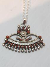 VINTAGE ZUNI STERLING SILVER CORAL PETIT POINT PENDANT 4 NECKLACE FREE CHAIN picture