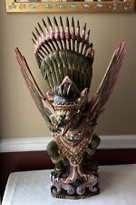 VTG Huge Indonesian Bali Polychrome Wooden Garuda Vishnu Statue, 31.5