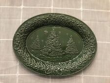 Christmas Platter Cracker Barrel Green Embossed 18” Peace On Earth picture